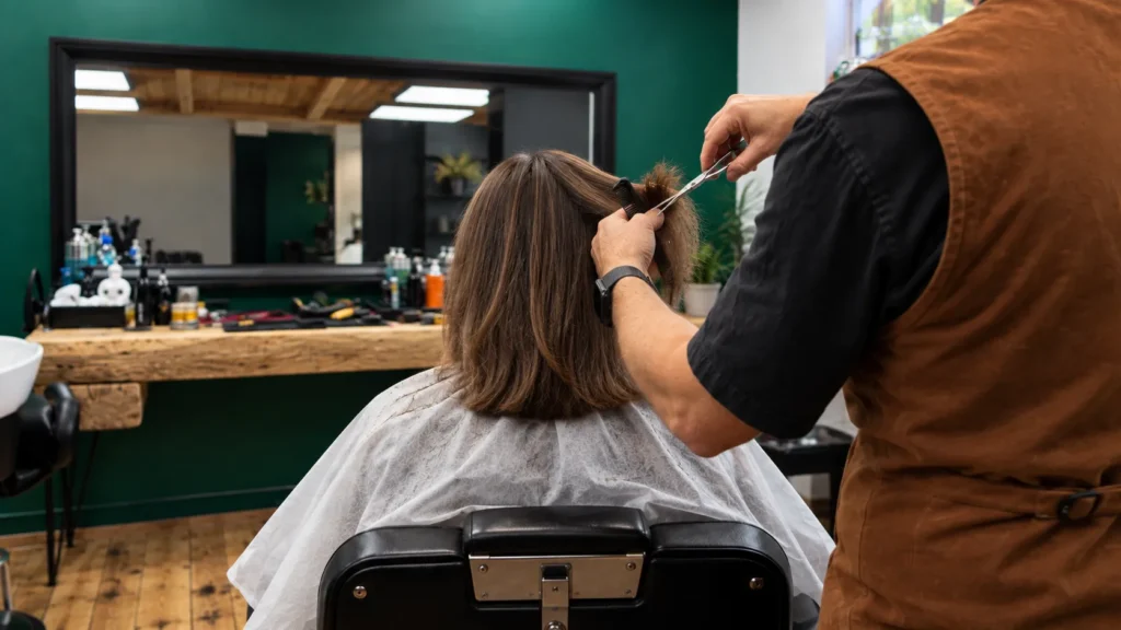 Barber Szczecin – Jerzy Szewczuk strzyże włosy damskie nożyczkami w JerzyBarbershop